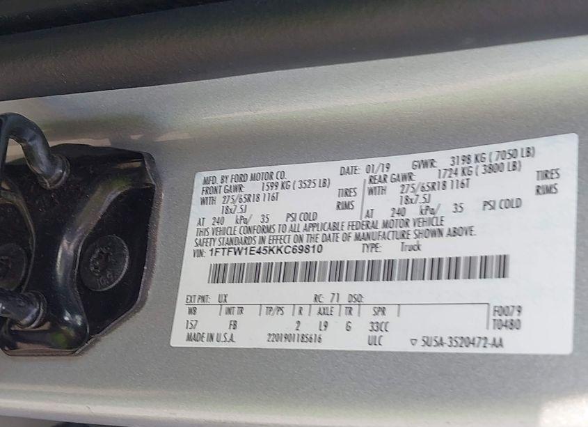 Photo 9 of 2019 Ford F-150 XLT (VIN 1FTFW1E45KKC69810)
