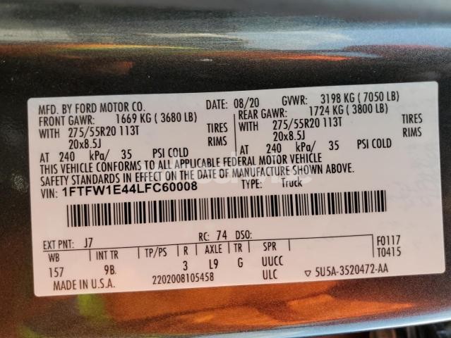 Photo 10 of 2020 FORD F150 SUPERCREW (VIN 1FTFW1E47KFB07136)