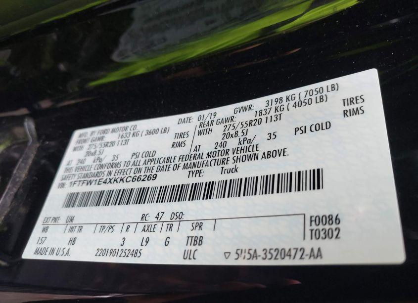 Photo 9 of 2019 Ford F-150 LARIAT (VIN 1FTFW1E4XKKC66269)