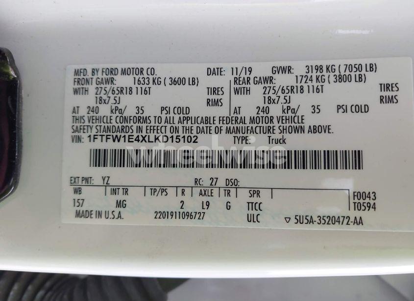 Photo 9 of 2020 Ford F-150 XLT (VIN 1FTFW1E4XLKD15102)