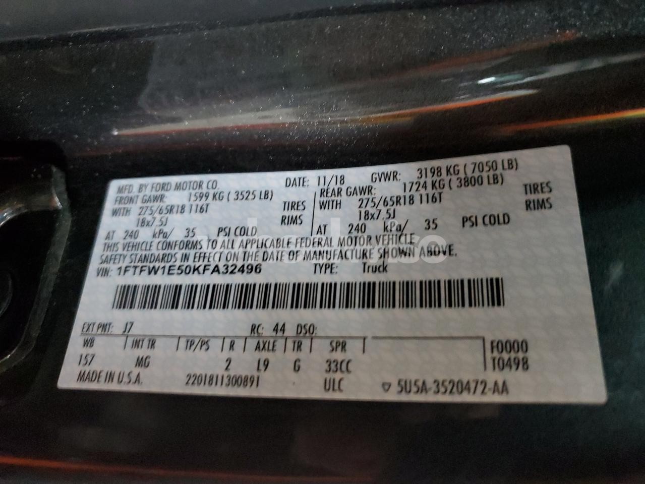 Photo 12 of 2019 FORD F150 SUPERCREW (VIN 1FTFW1E50KFA32496)