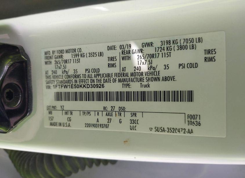 Photo 9 of 2019 Ford F-150 XL (VIN 1FTFW1E50KKD30926)