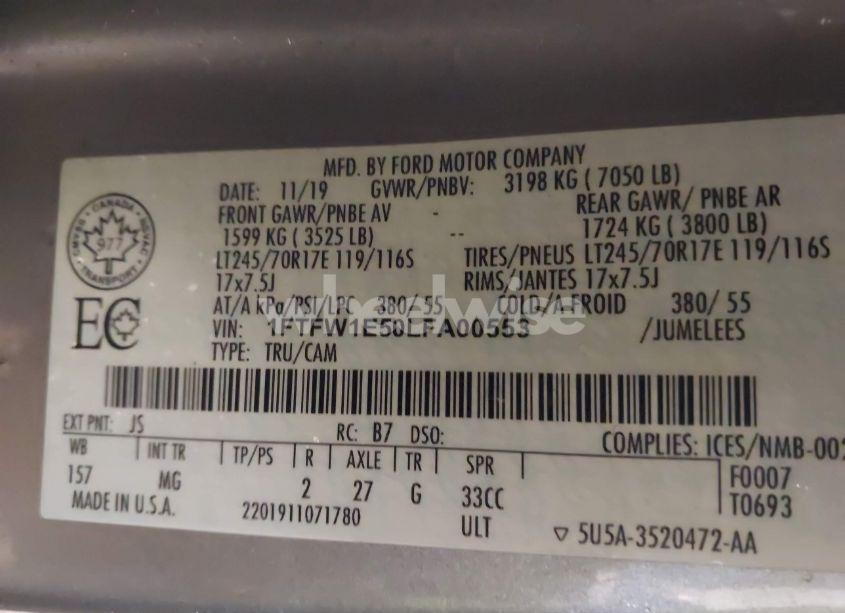 Photo 9 of 2020 Ford F-150 XLT (VIN 1FTFW1E50LFA00553)