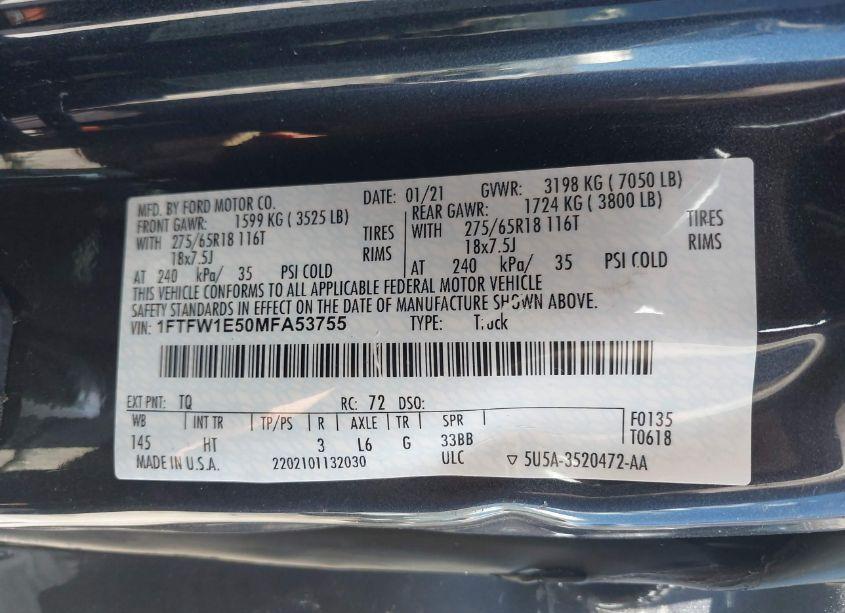 Photo 9 of 2021 Ford F-150 LARIAT (VIN 1FTFW1E50MFA53755)