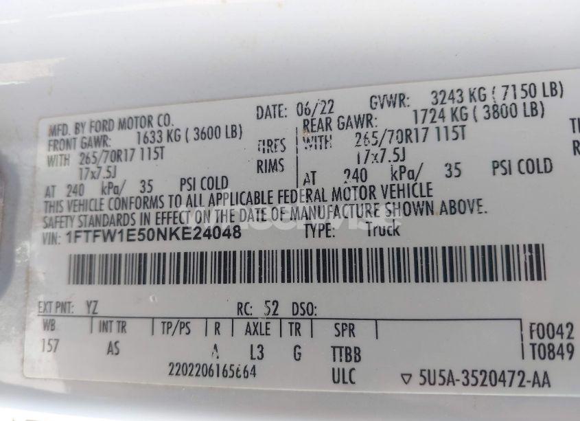 Photo 9 of 2022 Ford F-150 XL (VIN 1FTFW1E50NKE24048)