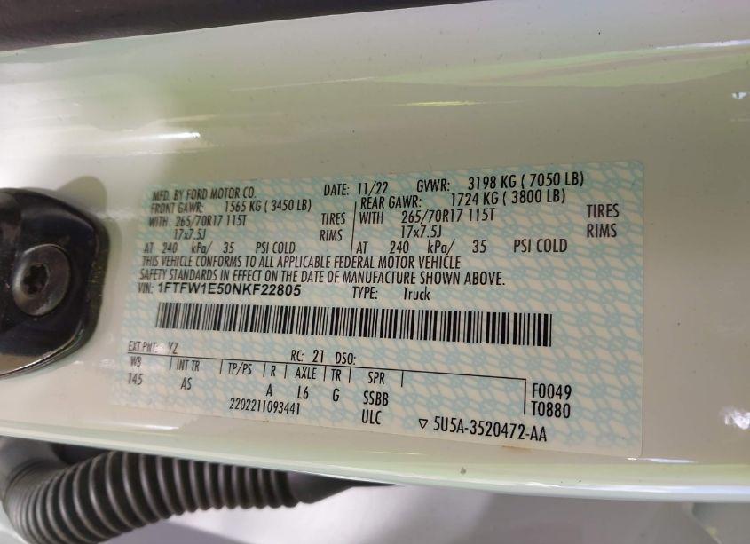 Photo 9 of 2022 Ford F-150 XL (VIN 1FTFW1E50NKF22805)