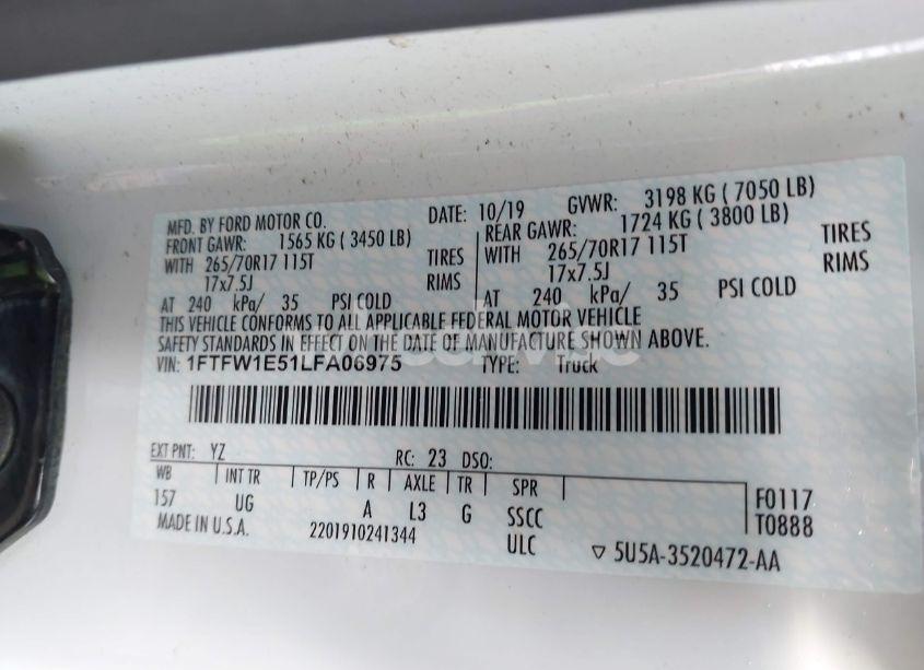 Photo 9 of 2020 Ford F-150 XLT (VIN 1FTFW1E51LFA06975)