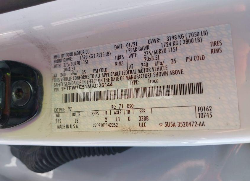 Photo 9 of 2021 Ford F-150 XL (VIN 1FTFW1E51MKD26144)