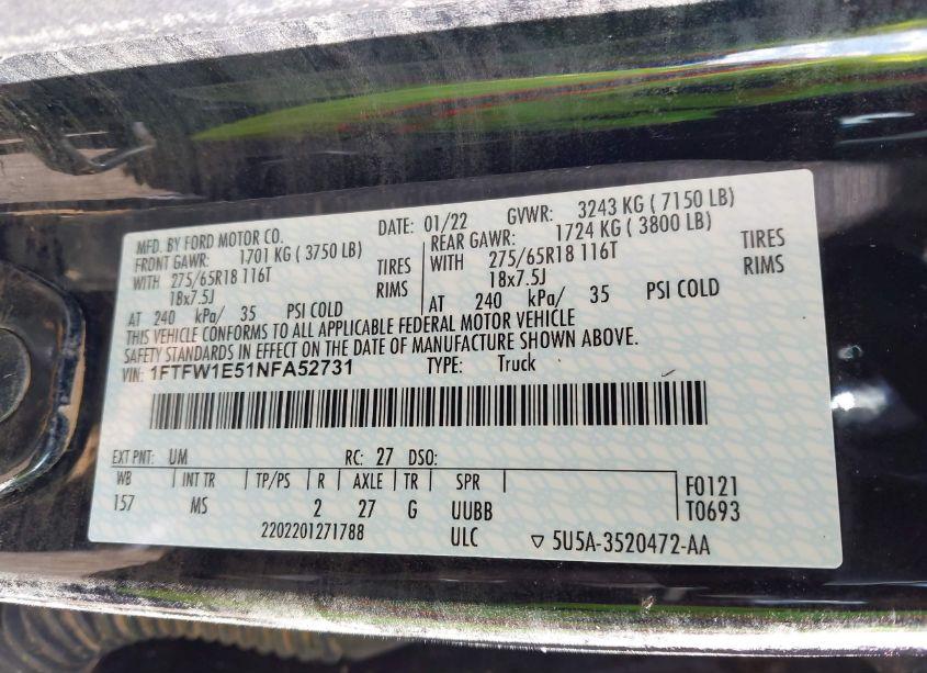 Photo 9 of 2022 Ford F-150 XLT (VIN 1FTFW1E51NFA52731)
