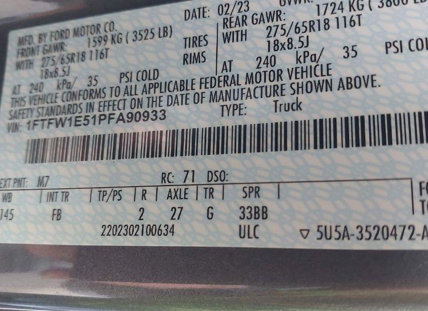 Photo 9 of 2023 Ford F-150 XLT (VIN 1FTFW1E51PFA90933)