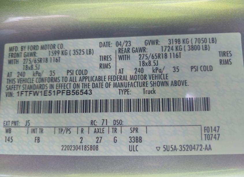 Photo 9 of 2023 Ford F-150 XLT (VIN 1FTFW1E51PFB56543)