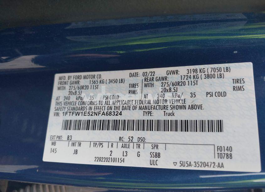 Photo 9 of 2022 Ford F-150 XL (VIN 1FTFW1E52NFA68324)