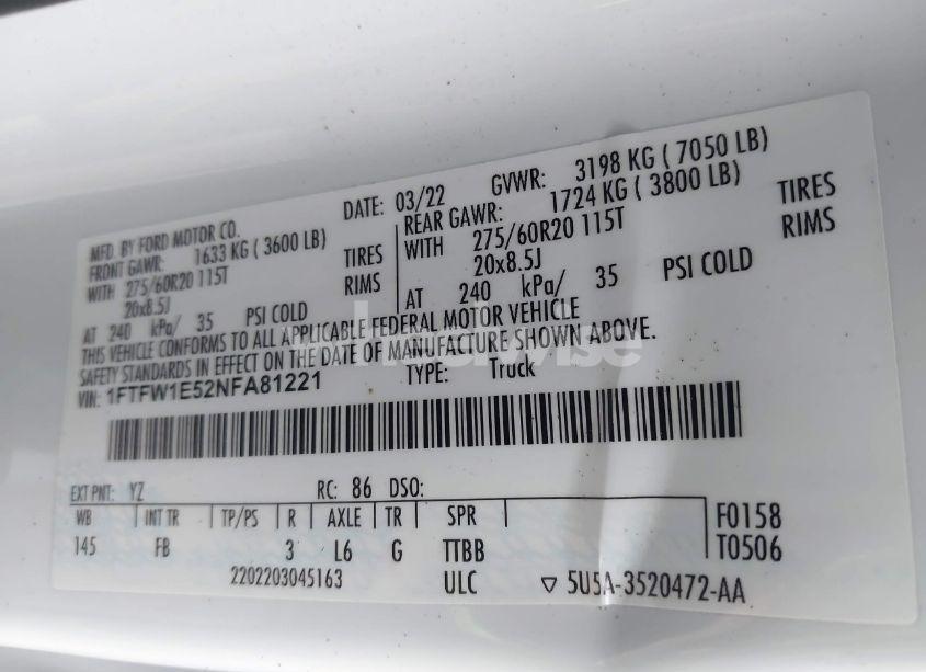 Photo 9 of 2022 Ford F-150 XLT (VIN 1FTFW1E52NFA81221)