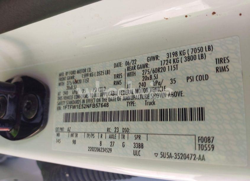 Photo 9 of 2022 Ford F-150 PLATINUM (VIN 1FTFW1E52NFB57648)