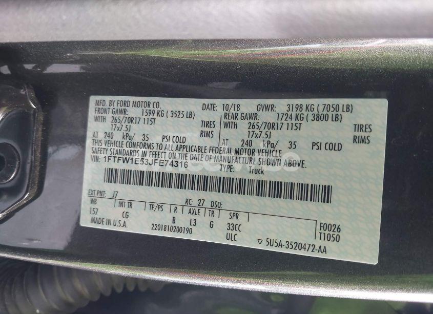 Photo 9 of 2018 Ford F-150 XL (VIN 1FTFW1E53JFE74316)