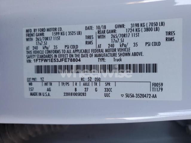 Photo 10 of 2018 FORD F150 SUPERCREW (VIN 1FTFW1E53JFE78804)