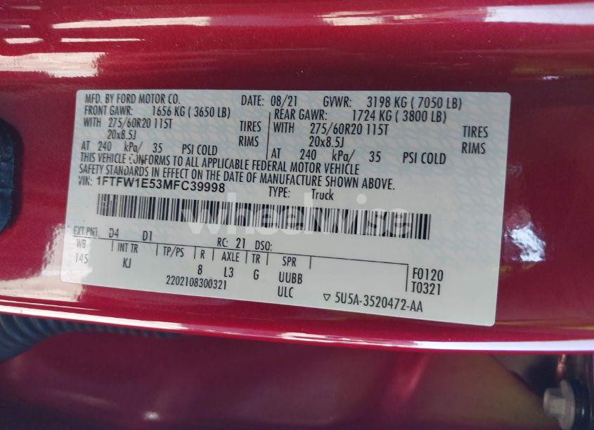 Photo 9 of 2021 Ford F-150 KING RANCH (VIN 1FTFW1E53MFC39998)