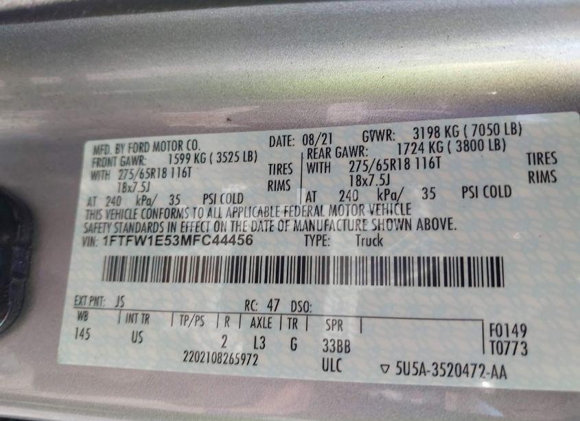 Photo 9 of 2021 Ford F-150 XLT (VIN 1FTFW1E53MFC44456)