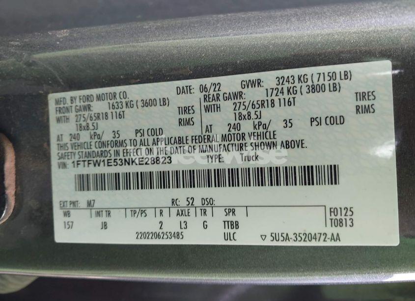 Photo 9 of 2022 Ford F-150 XL (VIN 1FTFW1E53NKE28823)