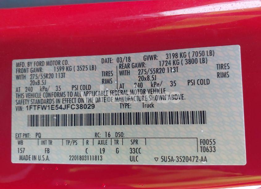 Photo 9 of 2018 Ford F-150 XLT (VIN 1FTFW1E54JFC38029)