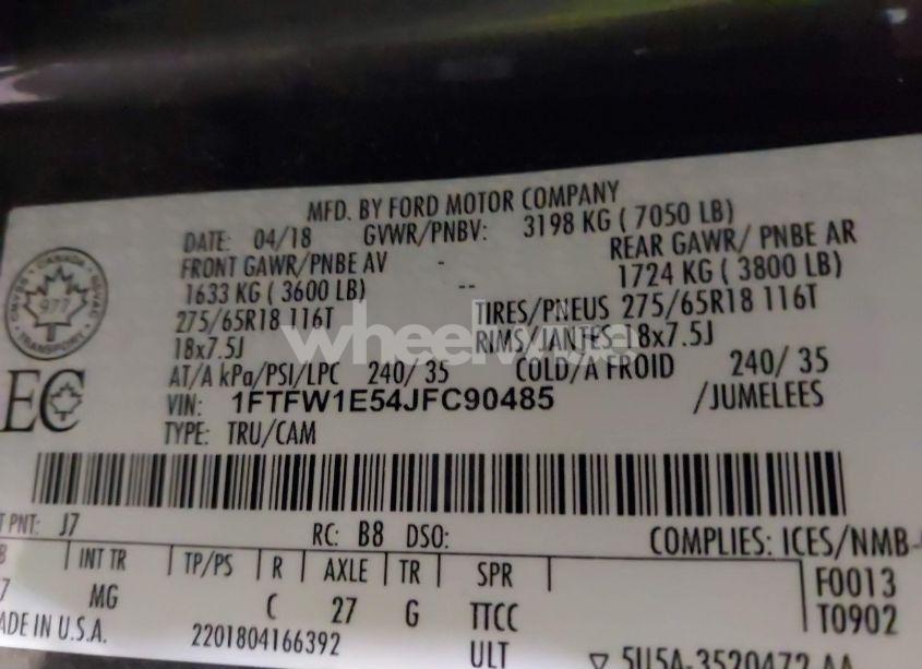 Photo 9 of 2018 Ford F-150 XLT (VIN 1FTFW1E54JFC90485)