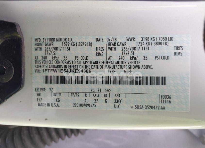 Photo 9 of 2018 Ford F-150 XL (VIN 1FTFW1E54JKE94386)