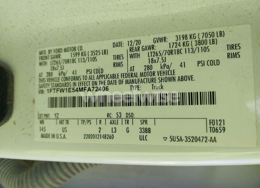 Photo 9 of 2021 Ford F-150 XLT (VIN 1FTFW1E54MFA72406)