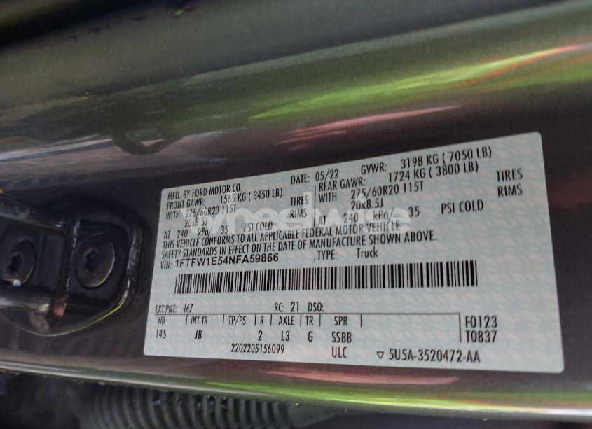 Photo 9 of 2022 Ford F-150 XL (VIN 1FTFW1E54NFA59866)