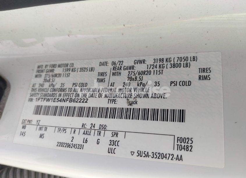 Photo 9 of 2022 Ford F-150 XLT (VIN 1FTFW1E54NFB62222)