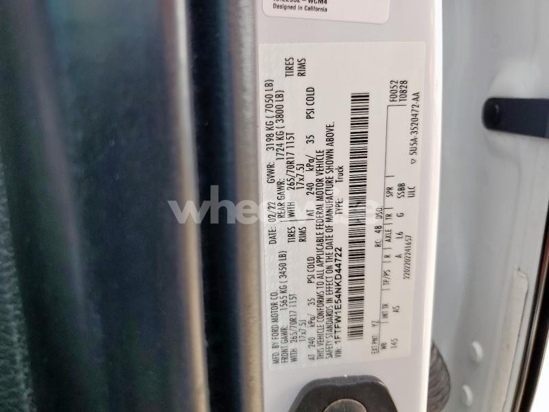 Photo 2 of 2022 FORD F150 SUPERCREW (VIN 1FTFW1E54NKD44722)