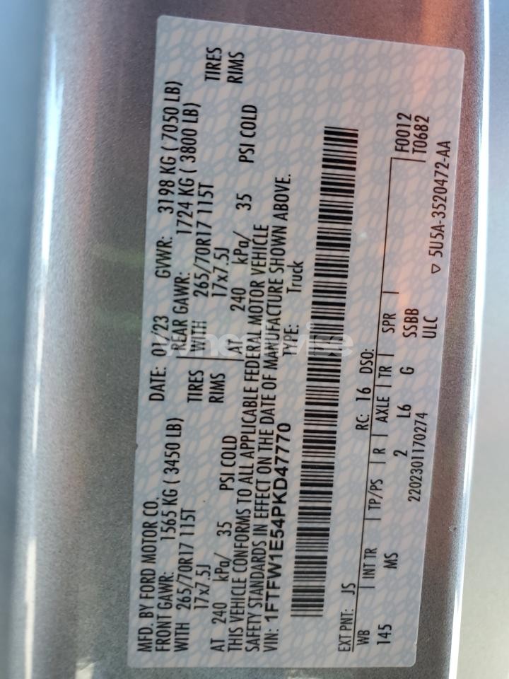 Photo 12 of 2023 FORD F150 SUPERCREW (VIN 1FTFW1E54PKD47770)