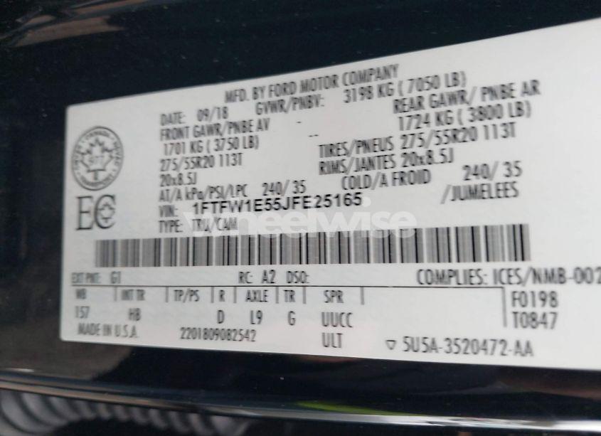 Photo 9 of 2018 Ford F-150 LARIAT (VIN 1FTFW1E55JFE25165)