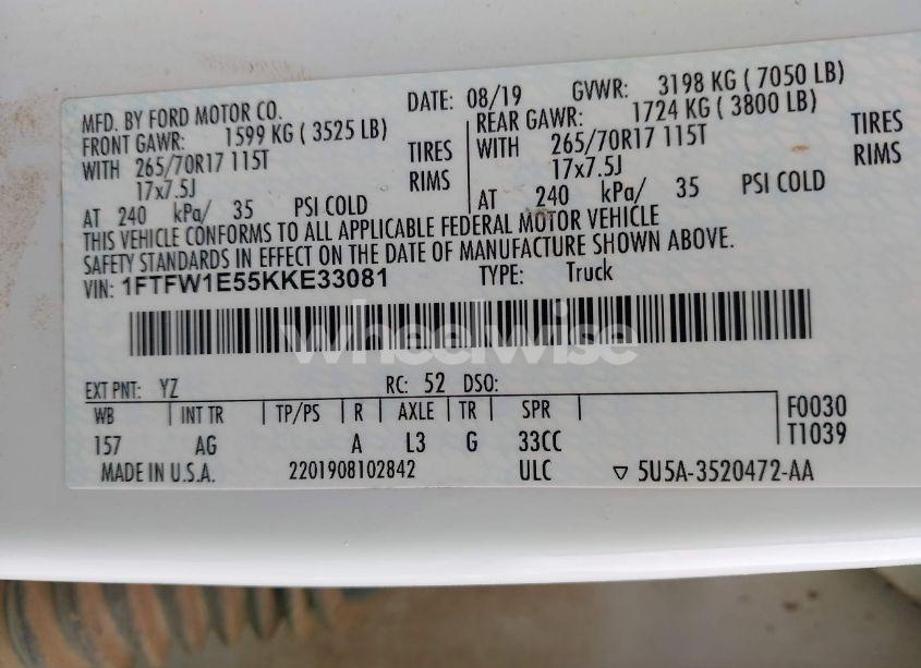 Photo 9 of 2019 Ford F-150 XL (VIN 1FTFW1E55KKE33081)