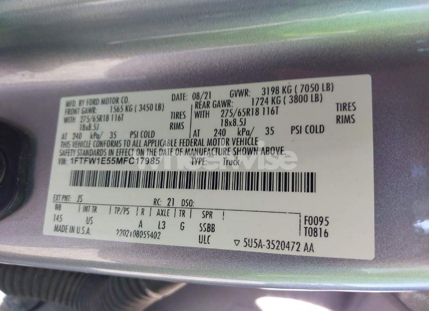 Photo 9 of 2021 Ford F-150 XLT (VIN 1FTFW1E55MFC17985)