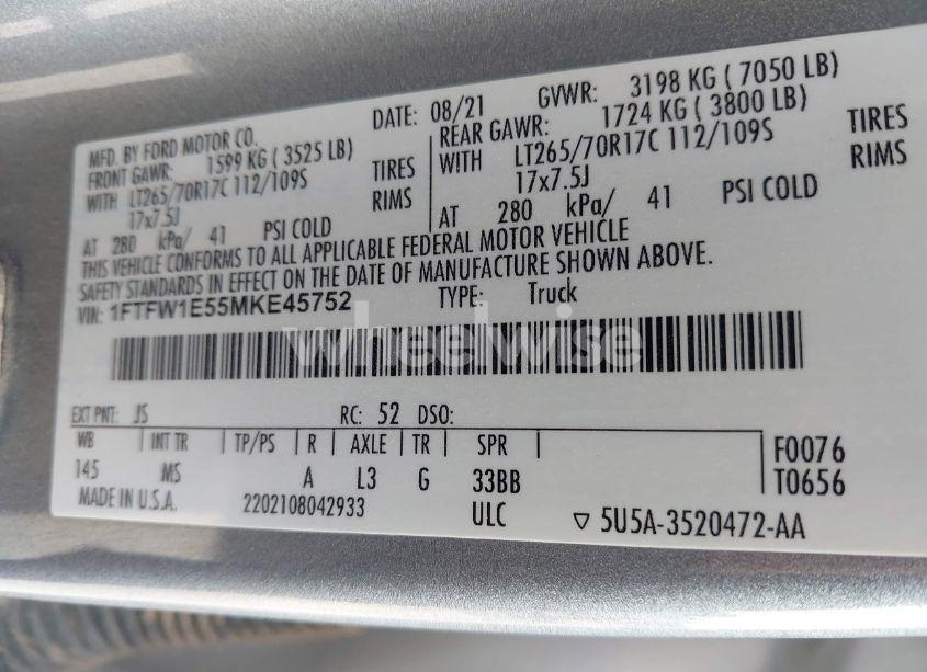 Photo 9 of 2021 Ford F-150 XLT (VIN 1FTFW1E55MKE45752)