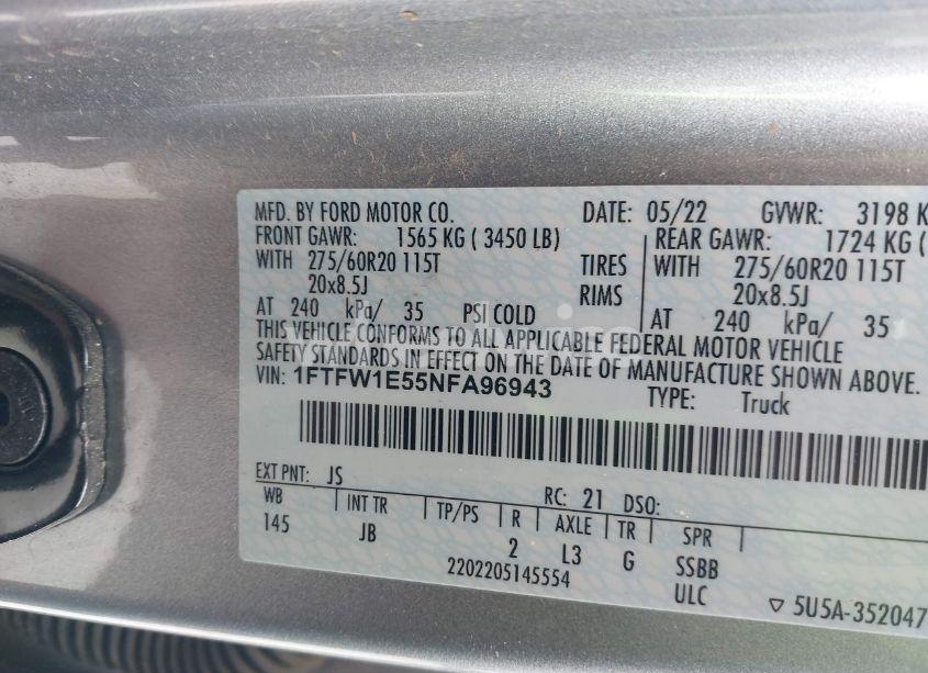 Photo 9 of 2022 Ford F-150 XL (VIN 1FTFW1E55NFA96943)