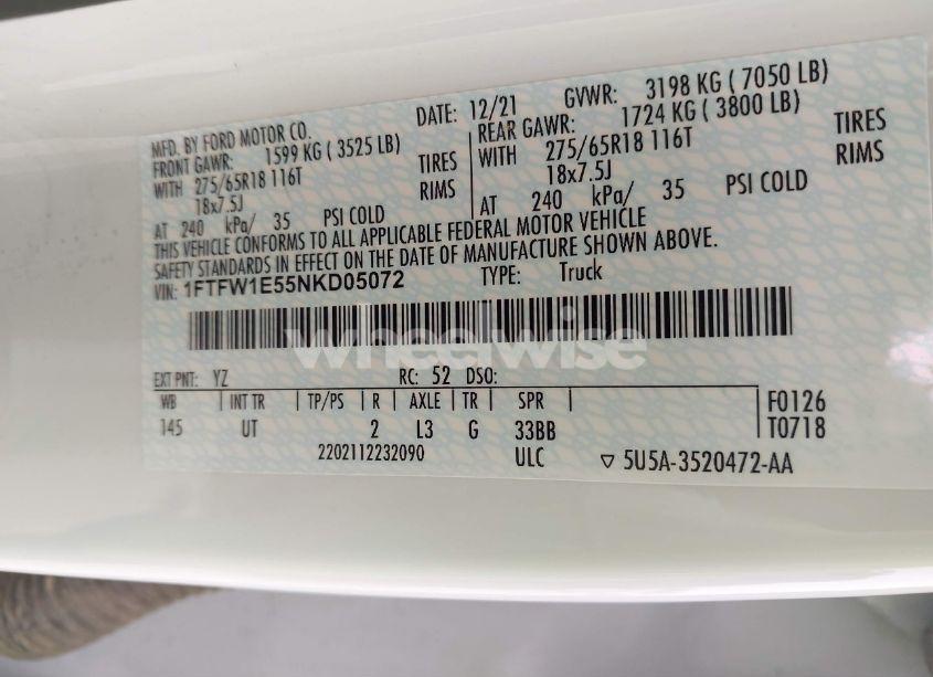 Photo 9 of 2022 Ford F-150 XLT (VIN 1FTFW1E55NKD05072)