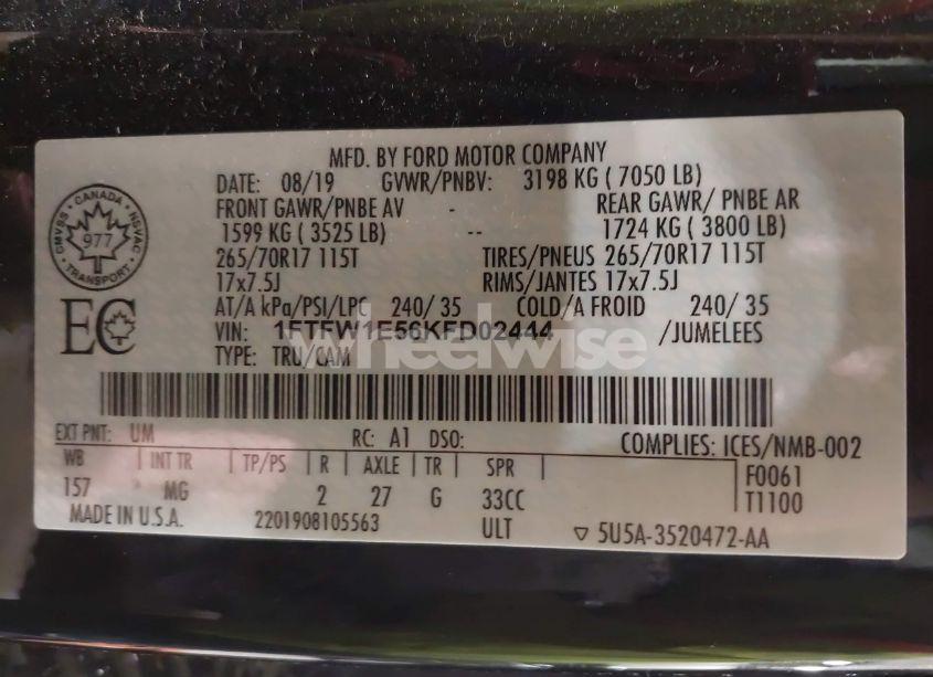 Photo 9 of 2019 Ford F-150 XLT (VIN 1FTFW1E56KFD02444)