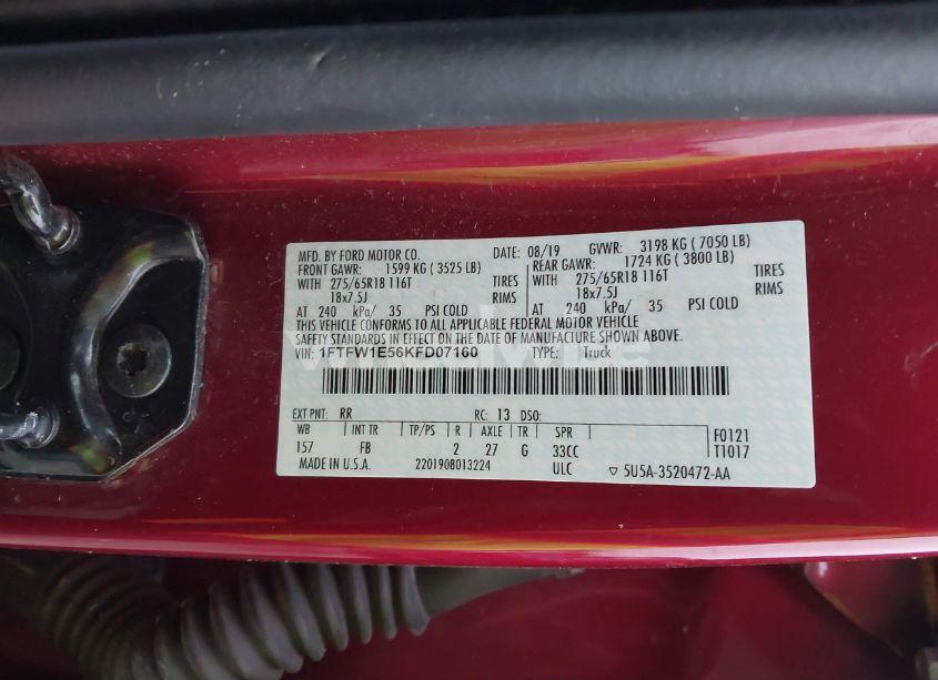 Photo 9 of 2019 Ford F-150 XLT (VIN 1FTFW1E56KFD07160)