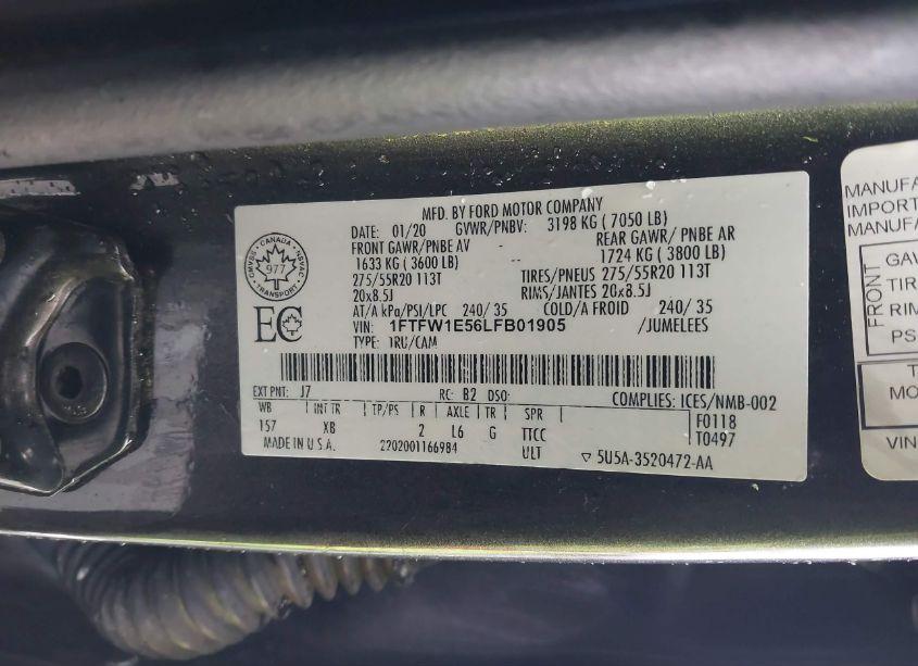 Photo 9 of 2020 Ford F-150 XLT (VIN 1FTFW1E56LFB01905)