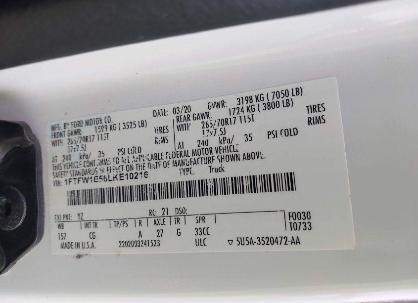 Photo 9 of 2020 Ford F-150 XL (VIN 1FTFW1E56LKE10216)