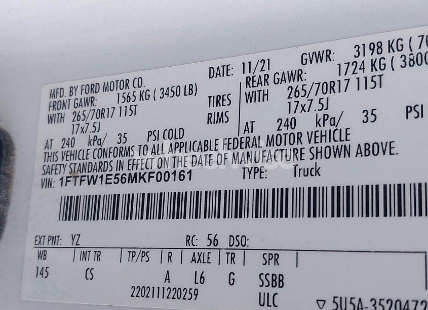 Photo 9 of 2021 Ford F-150 XL (VIN 1FTFW1E56MKF00161)