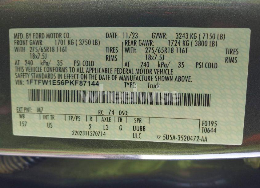 Photo 9 of 2023 Ford F-150 XLT (VIN 1FTFW1E56PKF87144)