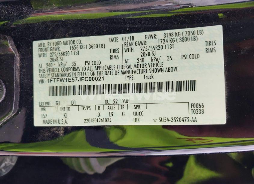 Photo 9 of 2018 Ford F-150 KING RANCH (VIN 1FTFW1E57JFC00021)