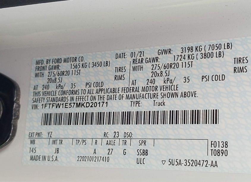 Photo 9 of 2021 Ford F-150 XL (VIN 1FTFW1E57MKD20171)