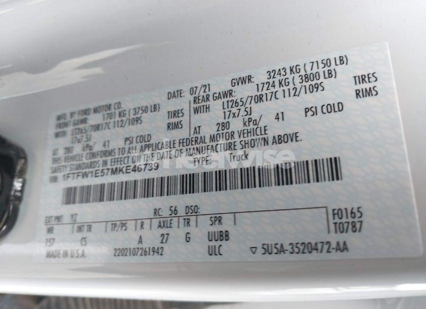 Photo 9 of 2021 Ford F-150 XL (VIN 1FTFW1E57MKE46739)