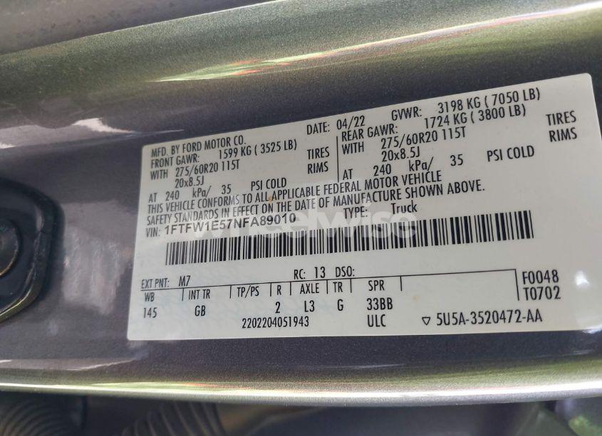 Photo 9 of 2022 Ford F-150 XL (VIN 1FTFW1E57NFA89010)