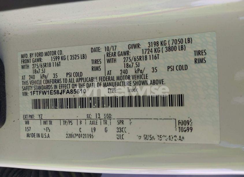 Photo 9 of 2018 Ford F-150 XLT (VIN 1FTFW1E58JFA85610)