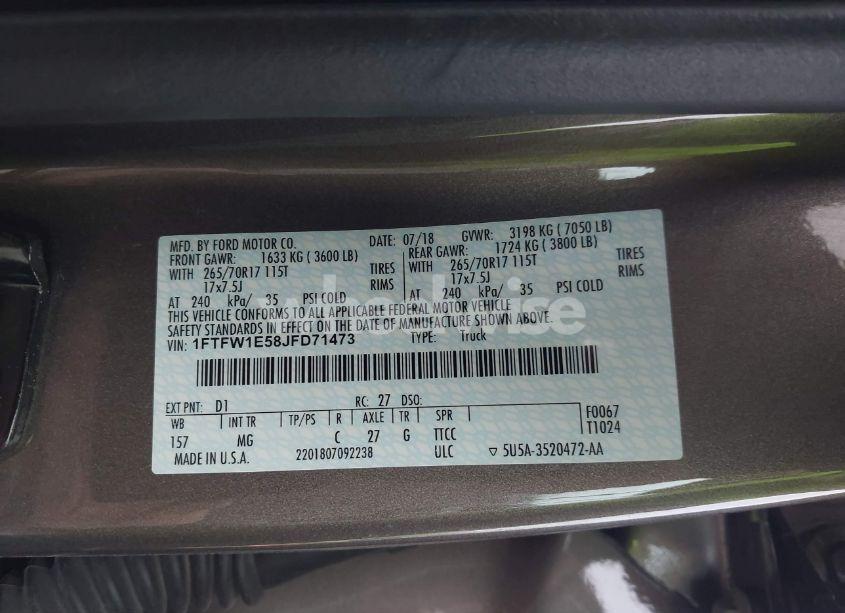 Photo 9 of 2018 Ford F-150 XLT (VIN 1FTFW1E58JFD71473)