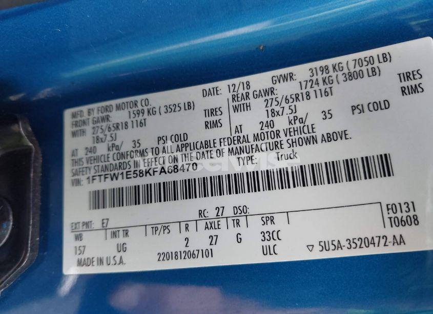 Photo 9 of 2019 Ford F-150 XLT (VIN 1FTFW1E58KFA68470)